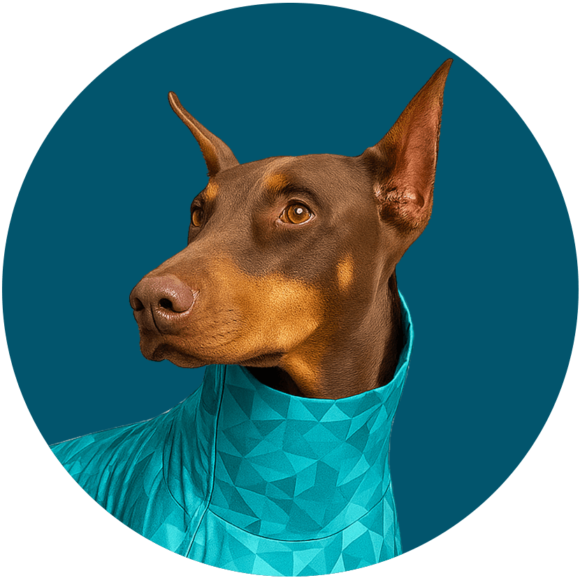 dobermann wearing pet pjs circle