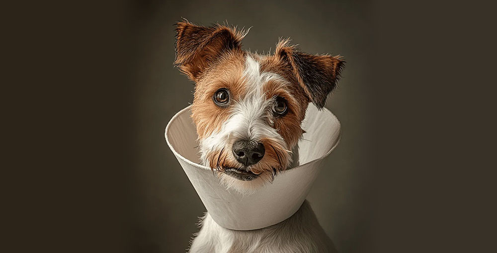 dog with after surgery cone