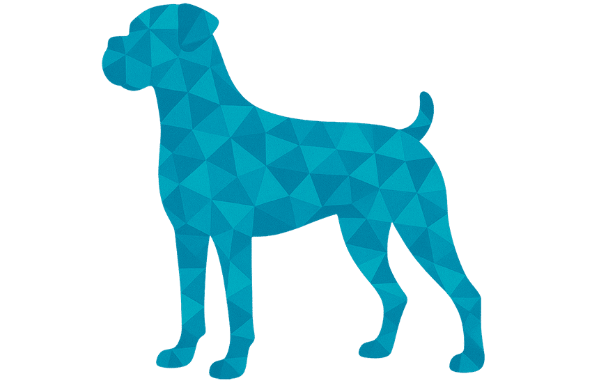 silhouette of a big boxer in blue polygonal pattern