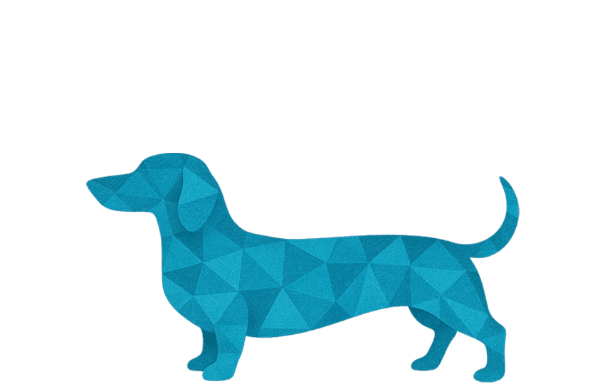silhouette of a small dog in blue polygonal pattern