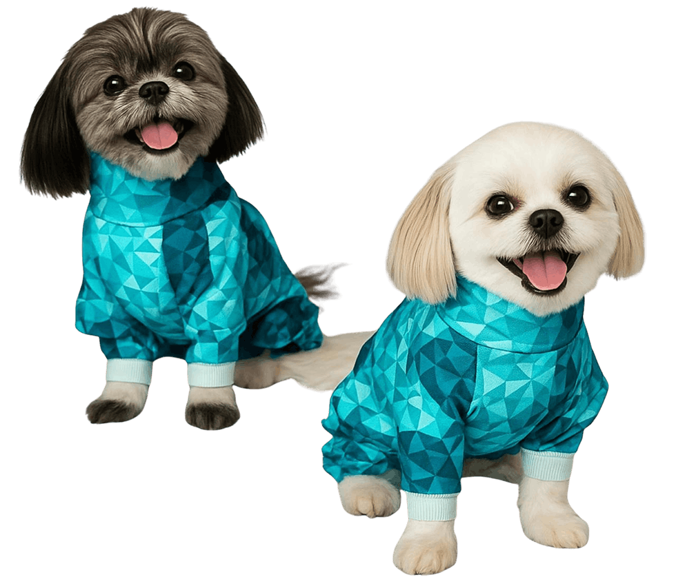 two dogs wearing pet pjs