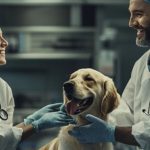 veterinarians holding dog