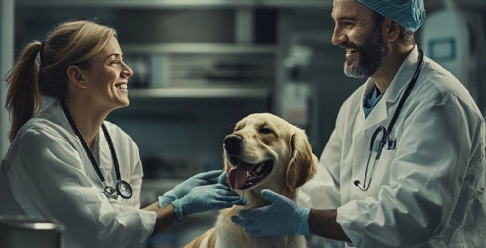 veterinarians holding dog