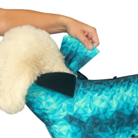 Removing neck padding from a veterinary recovery suit