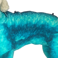 Checking the fit of a dog recovery suit for comfort and coverage